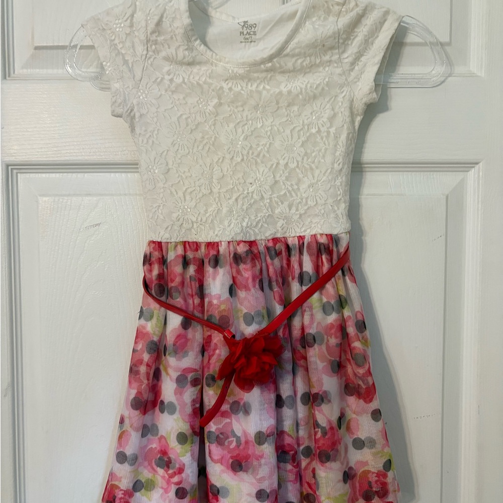 Place White and Pink Floral Kids Dress